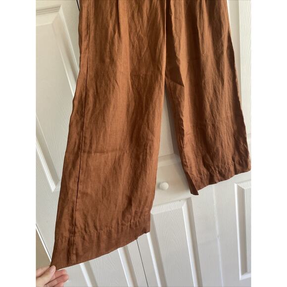 Magaschoni Womens Small Brown Linen Wide Leg‎ Pants Lagom Euro Resort - Picture 3 of 6